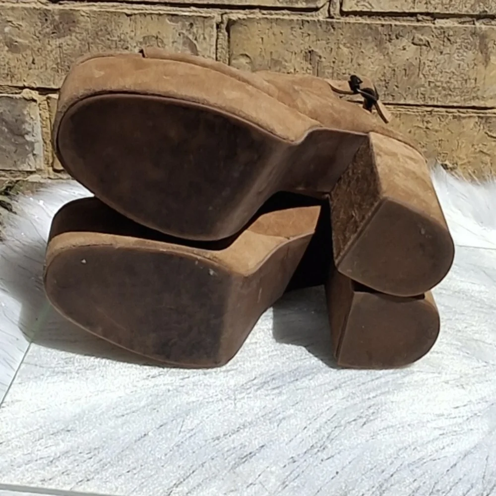 Jeffrey Campbell x Free People Leather Brown Platform Slingback Heels  Size 10 - Picture 13 of 16